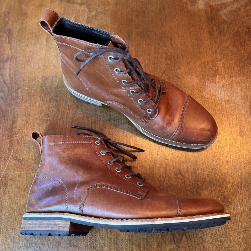 HELM‎ Hollis Boots Men 12EE Tan Leather Cap Toe Lace Up Lug Sole Work Casual